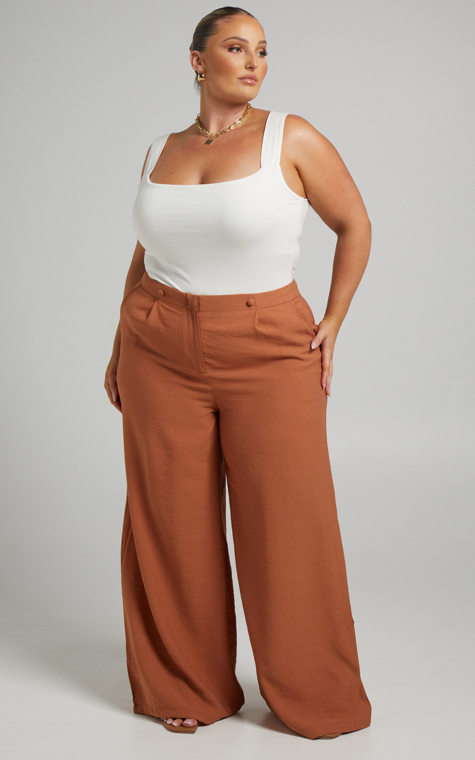 Double button wide leg pants shop