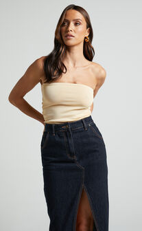 Ethan Top - Strapless Knit Top in Sand