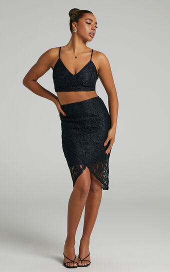 Dancing Alone Tonight Two Piece Set in Black Lace