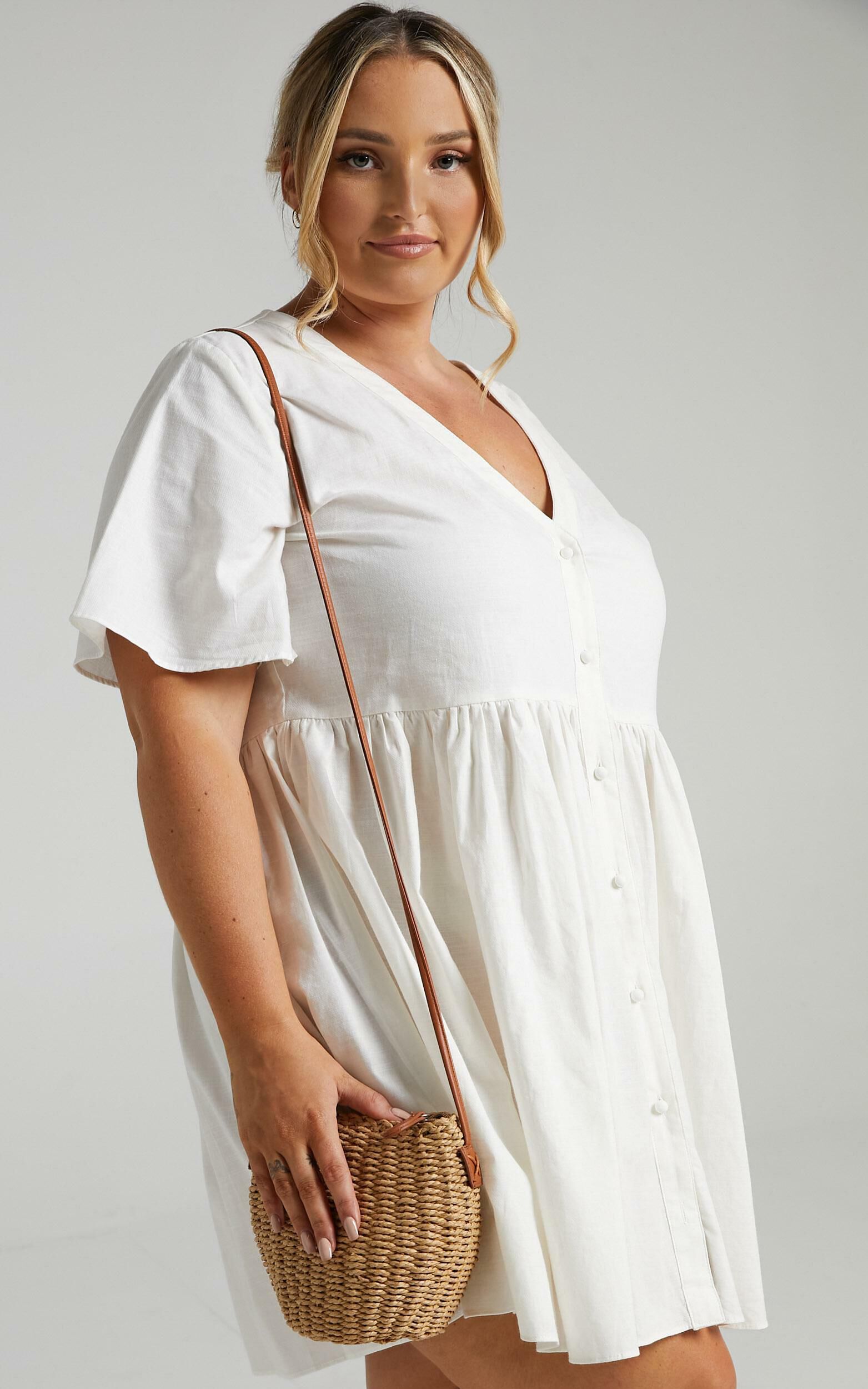 Staycation V neck Mini Dress in White Showpo USA