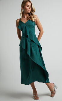 Chessie Midi Dress - One Shoulder Ruched Detail Dress in Plum