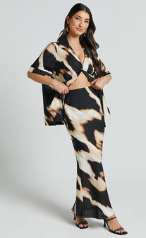 Tabitha Maxi Skirt - High Waist Slip Skirt in Brown