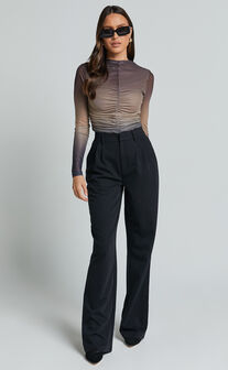 Jestin Top - High Neck Long Sleeve Ruched Top in Stormy Ombre