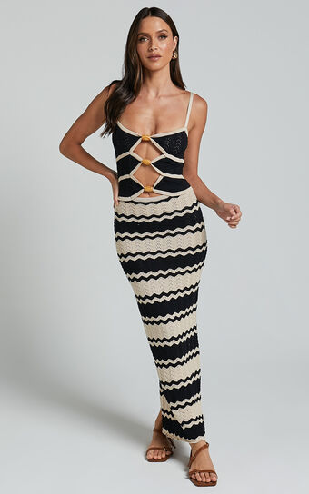 Runaway The Label - Shiloh Midi Dress in Black/Sand