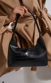 Brunswick Shoulder Bag in Black Croc