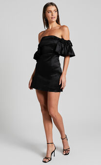 Adriel Mini Dress - High Neck Ruched Waist Sleeveless in Black