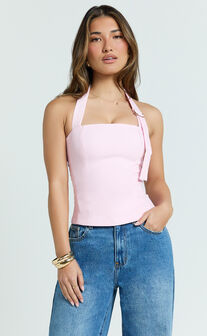 Tyler Top - Adjustable Halter Fitted Top in Baby Pink