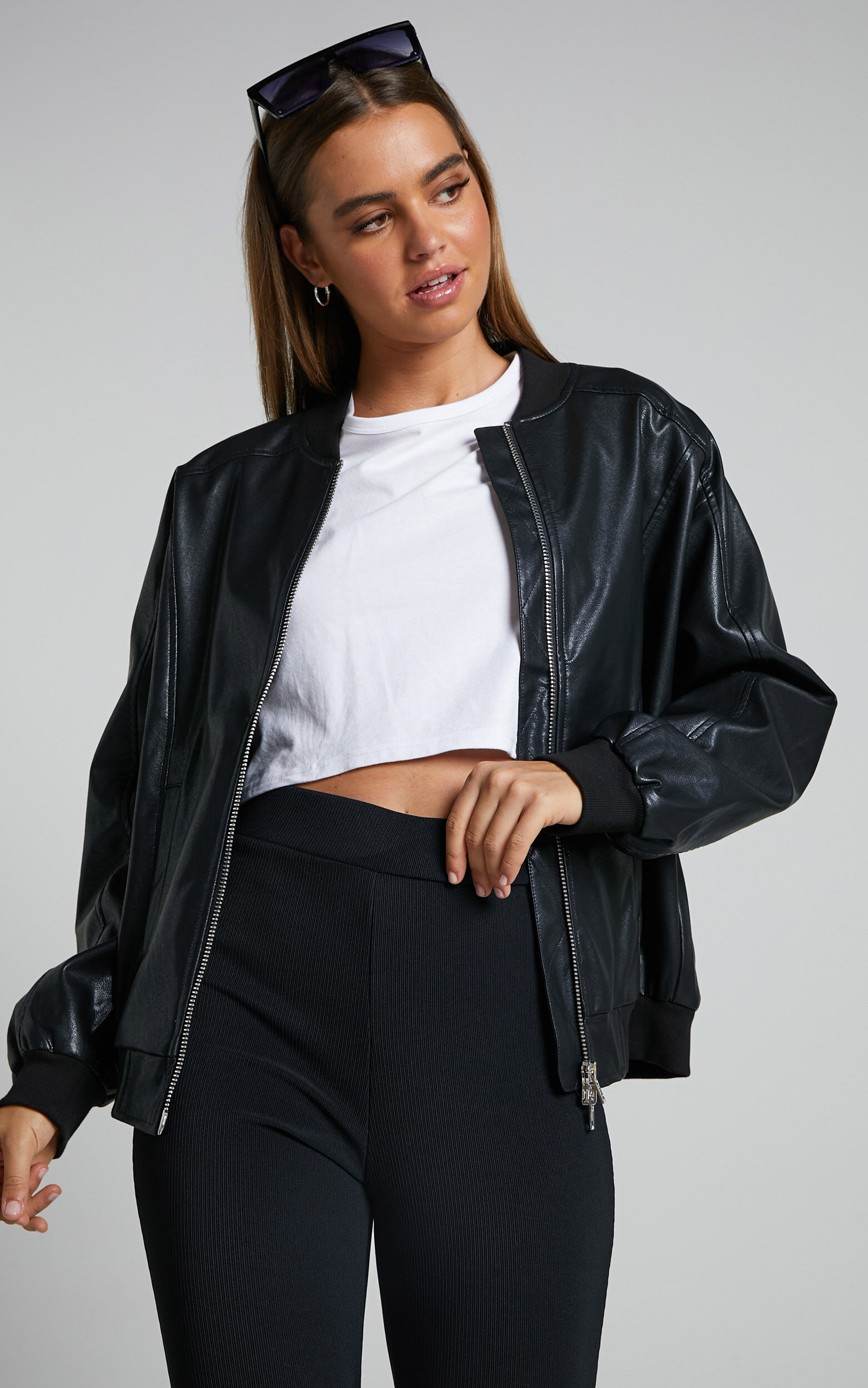 Bomber faux leather jacket sale