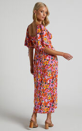 Rosario Midi Dress - Ruched Bust Puff Sleeve Dress in Spring Floral | Showpo USA