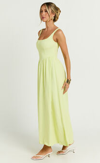 Rhaziya Midi Dress - Sleeveless Straight Neck Fit and Flare Dress in Citrus