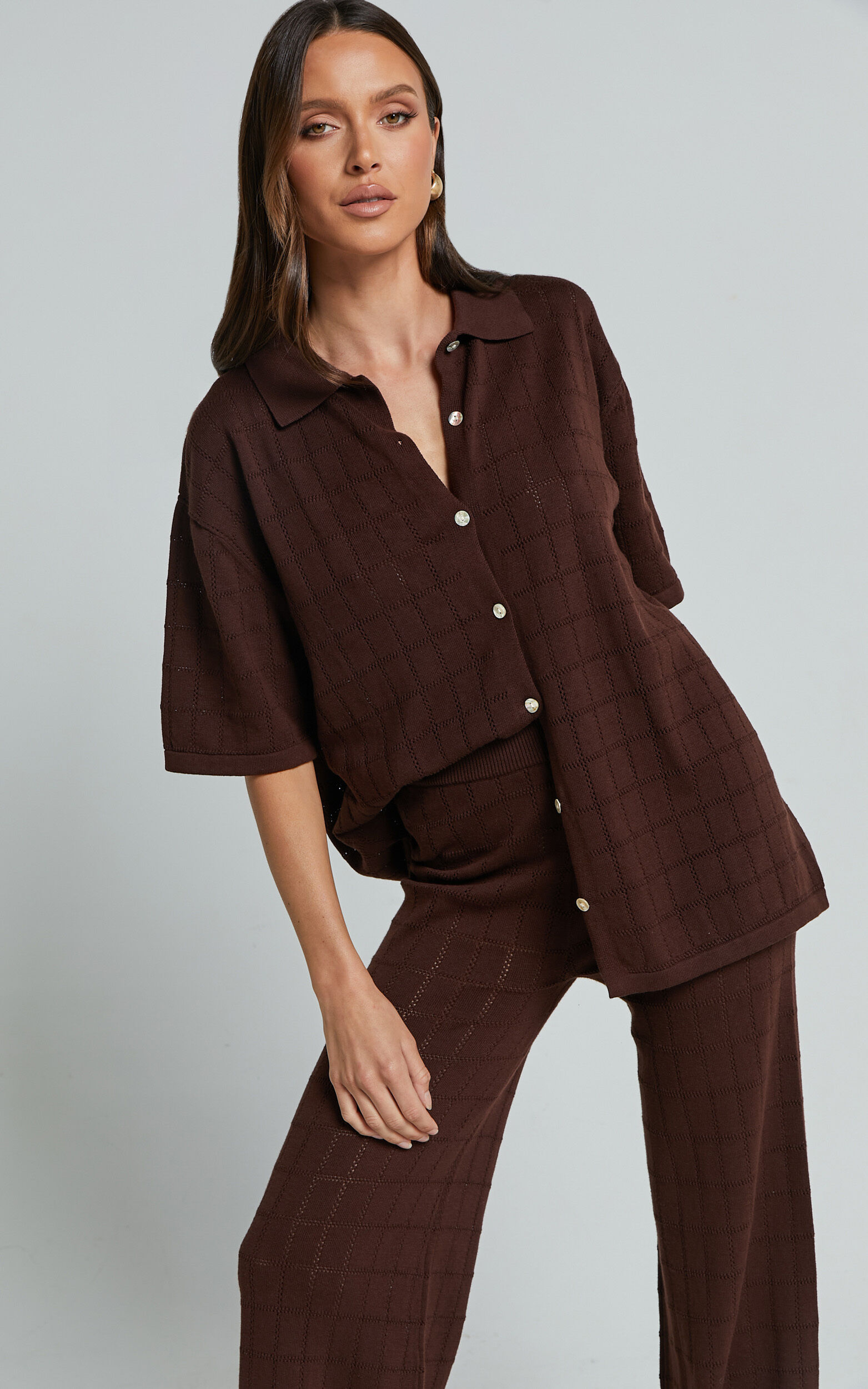 Tommy Two Piece Set - Knit Button Through Top and Pants Two Piece Set ...