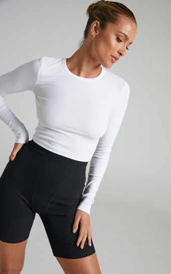 Chimmy Top - Ribbed Long Sleeve Crop Top in White