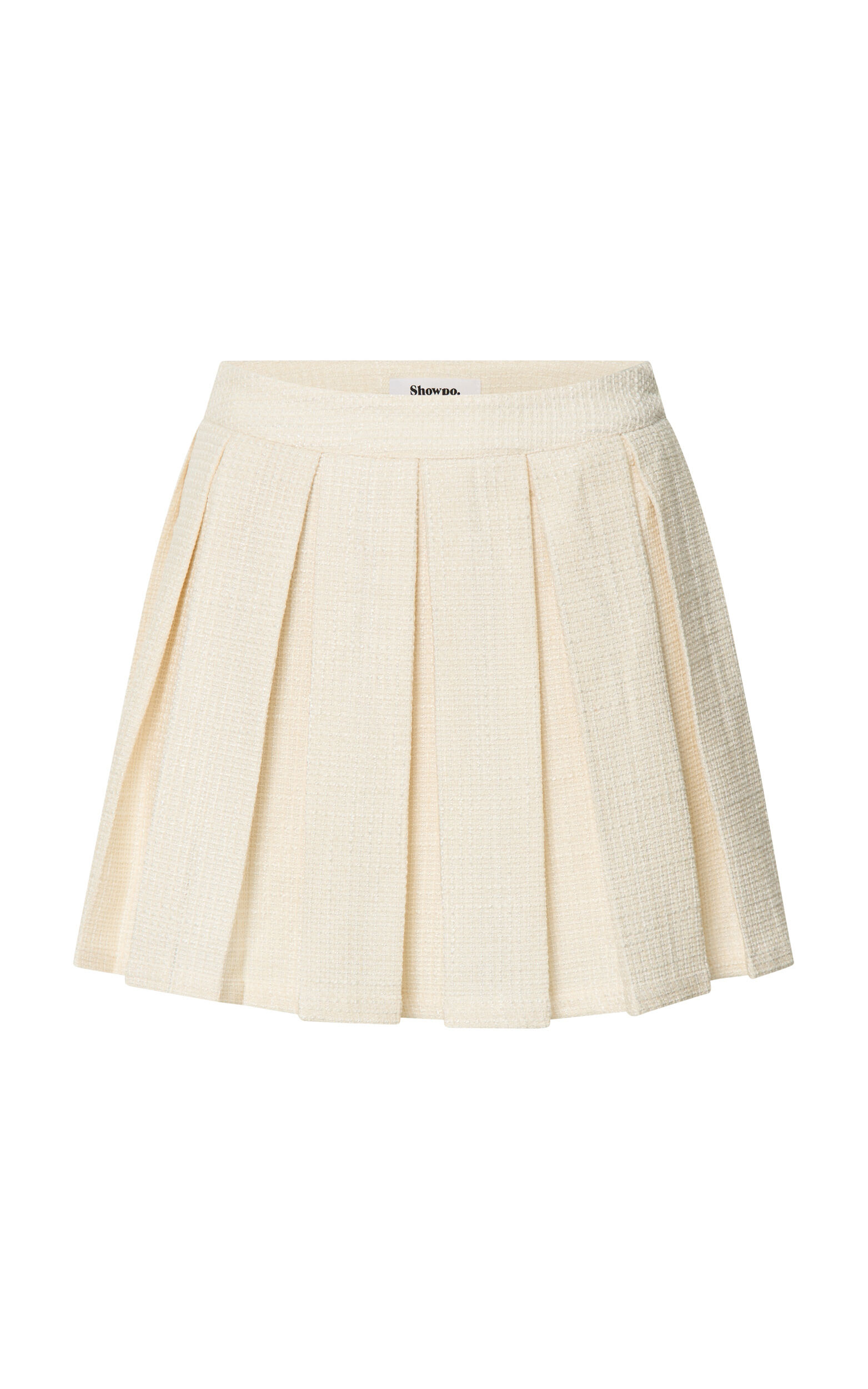 Maggie Mini Skirt - Pleated Mid Rise Boucle Skirt in Cream Maggie Mini Skirt - Pleated Mid Rise Boucle Skirt in Cream