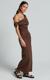 Cincinnati Midi Dress - Off The Shoulder Side Split Column Linen Look ...