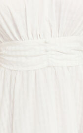Xandy Midi Dress - Textured Puff Sleeve Plunge Dress in White | Showpo USA