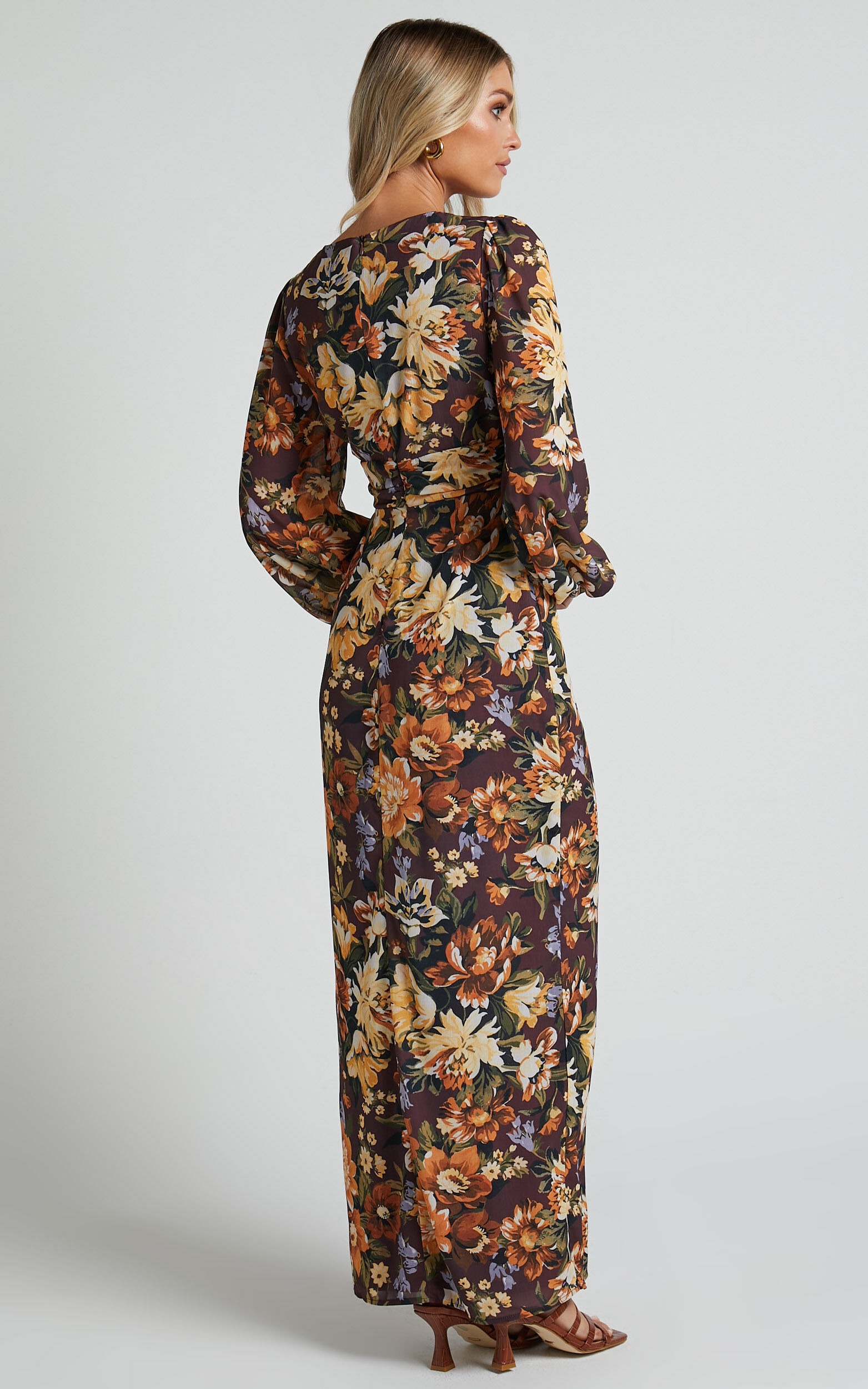 Lorelei Midi Dress V Neck Balloon Sleeve Dress in Indulgent