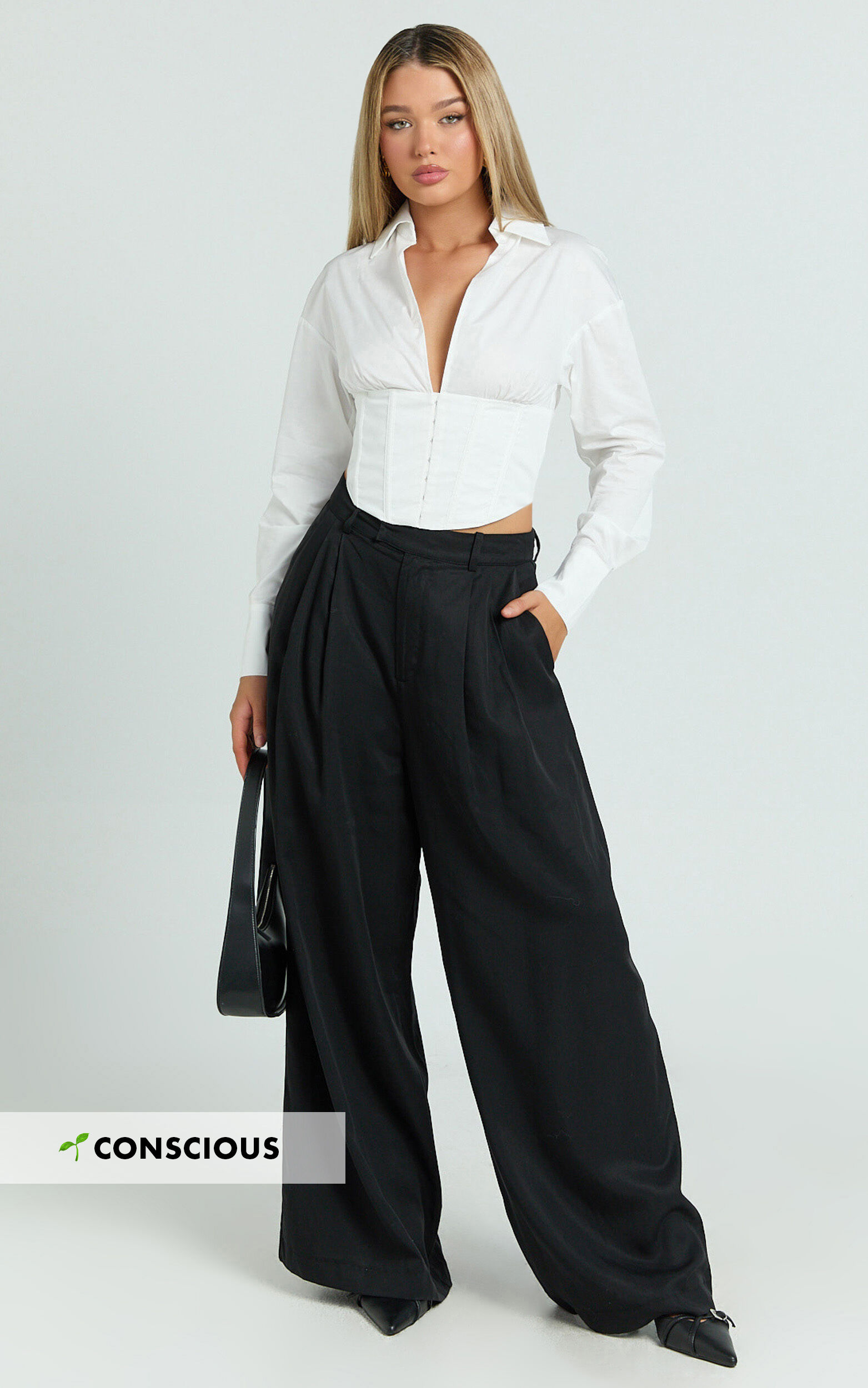Clarke Pants - High Waist Wide Leg Pants in Black - 06, BLK1