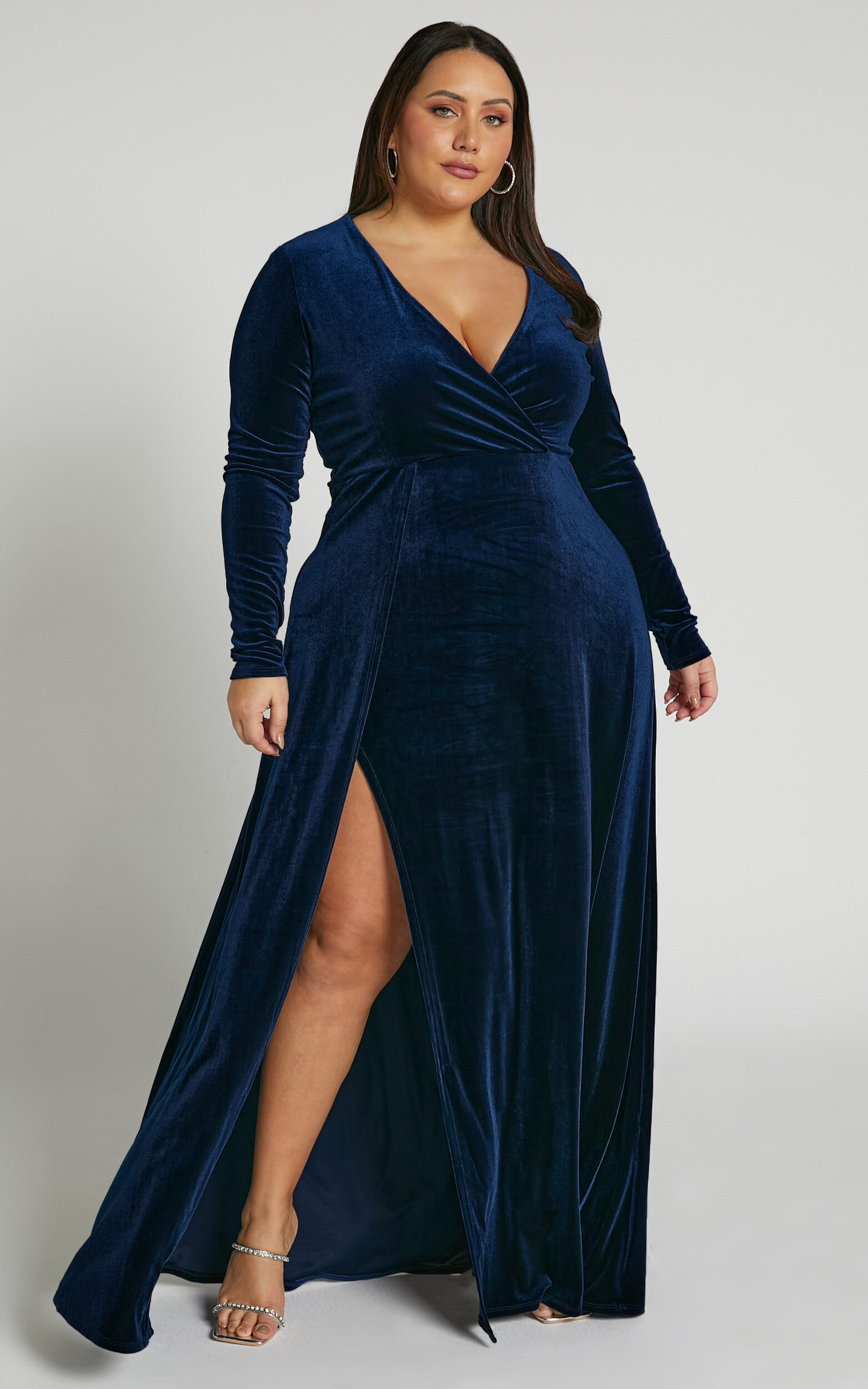 Sloane Maxi Dress Long Sleeve Wrap Dress in Navy Showpo EU