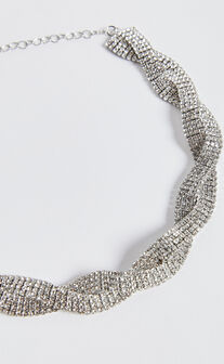 Alodia Necklace - Diamante Loop Detail High Necklace in Silver