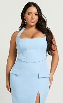 Davie Top - Halter Corset Fitted Crop Top in Ice Blue