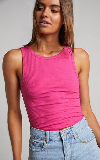 Can't You Tell Top - Ribbed Tank Top in Hot Pink