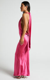 Aiyana Midi Dress - Halter Neck Satin Dress in Mulberry Pink | Showpo USA