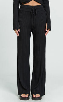 Kelsey Pants - High Drawstring Waist Knit Pants in Black