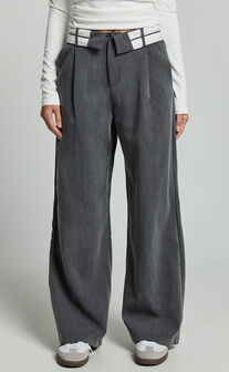 Attica Pants - Foldover Waistband Tailored Pants in Charcoal