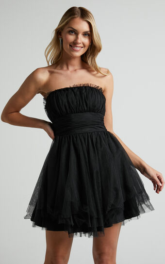 Brooke Mini Dress  Tulle Frill Detail in Black No