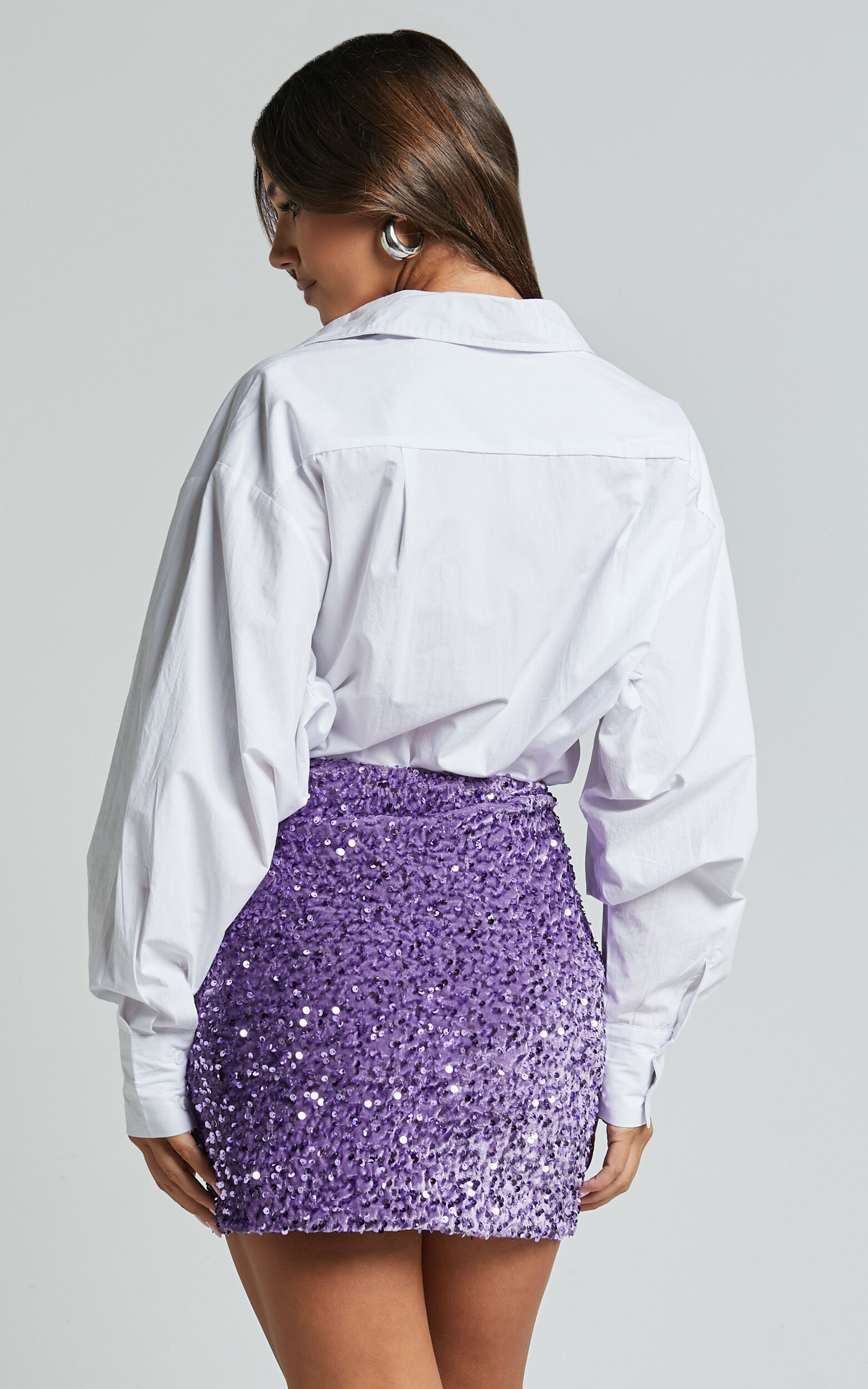 Tracy Mini Skirt Bodycon Sequin Skirt in Lilac