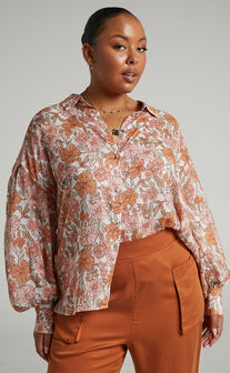 Amalie The Label - Azariah Balloon Sleeve Button Up Shirt in Wildflower Floral