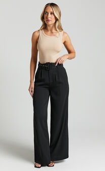 Chinnelle Pants - High Waisted Belted Wide Leg in Black