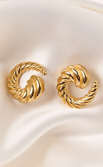 Sade Earrings - Croissant Swirl Detail Statement Earring in Gold
