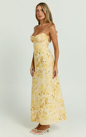 Giselli Midi Dress - Adjustable Strap Ruched Bust Dress in Lemon Floral | Showpo