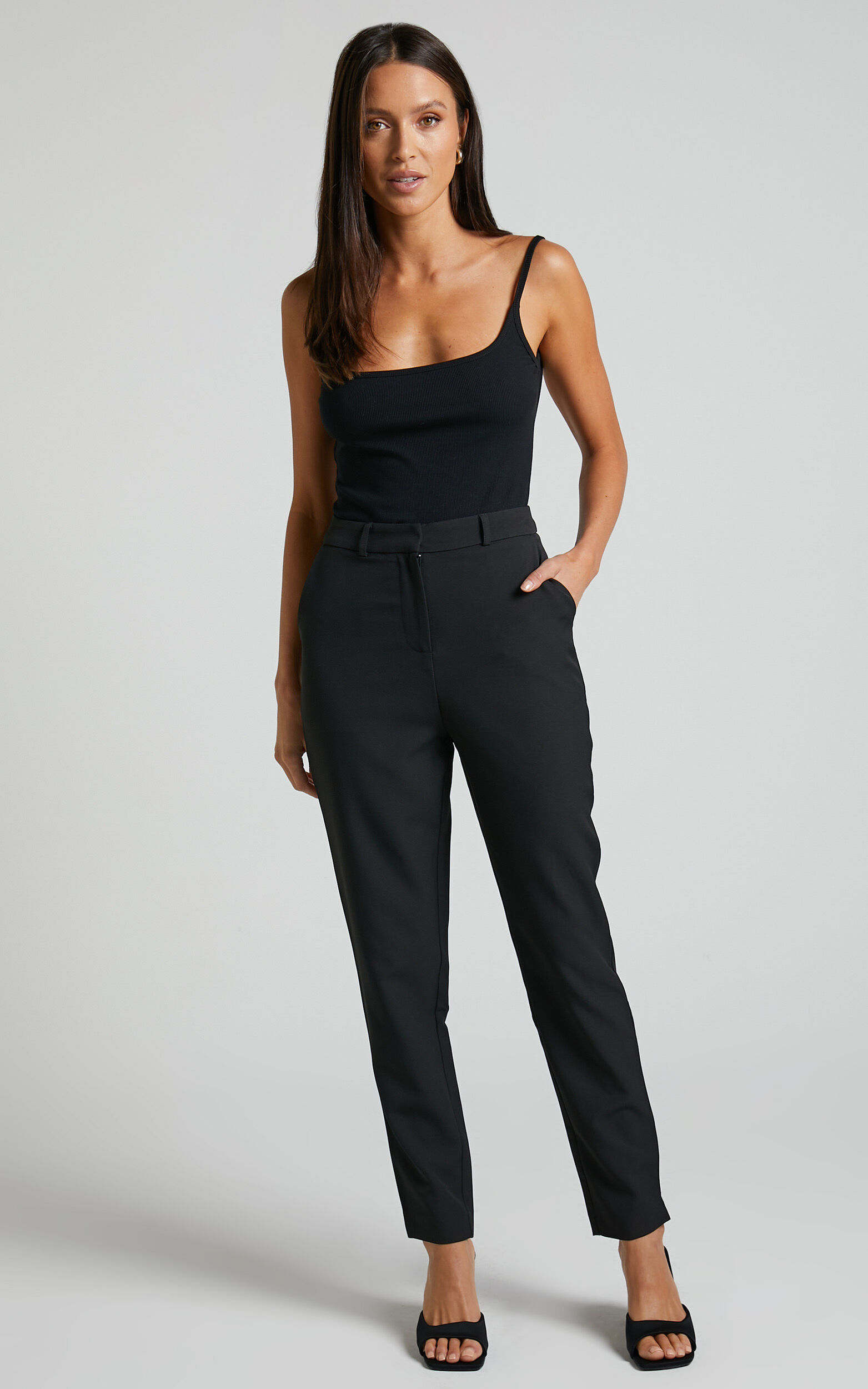 Hermie Pants - High Waisted Cropped Tailored Pants in Black - 04, BLK1