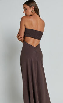 Elerie Maxi Linen Dress - Strapless Linen Dress in Chocolate