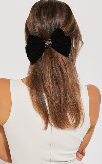 Mishka Hair Bow - Large Velvet Gold Detail Hair Bow in Black 